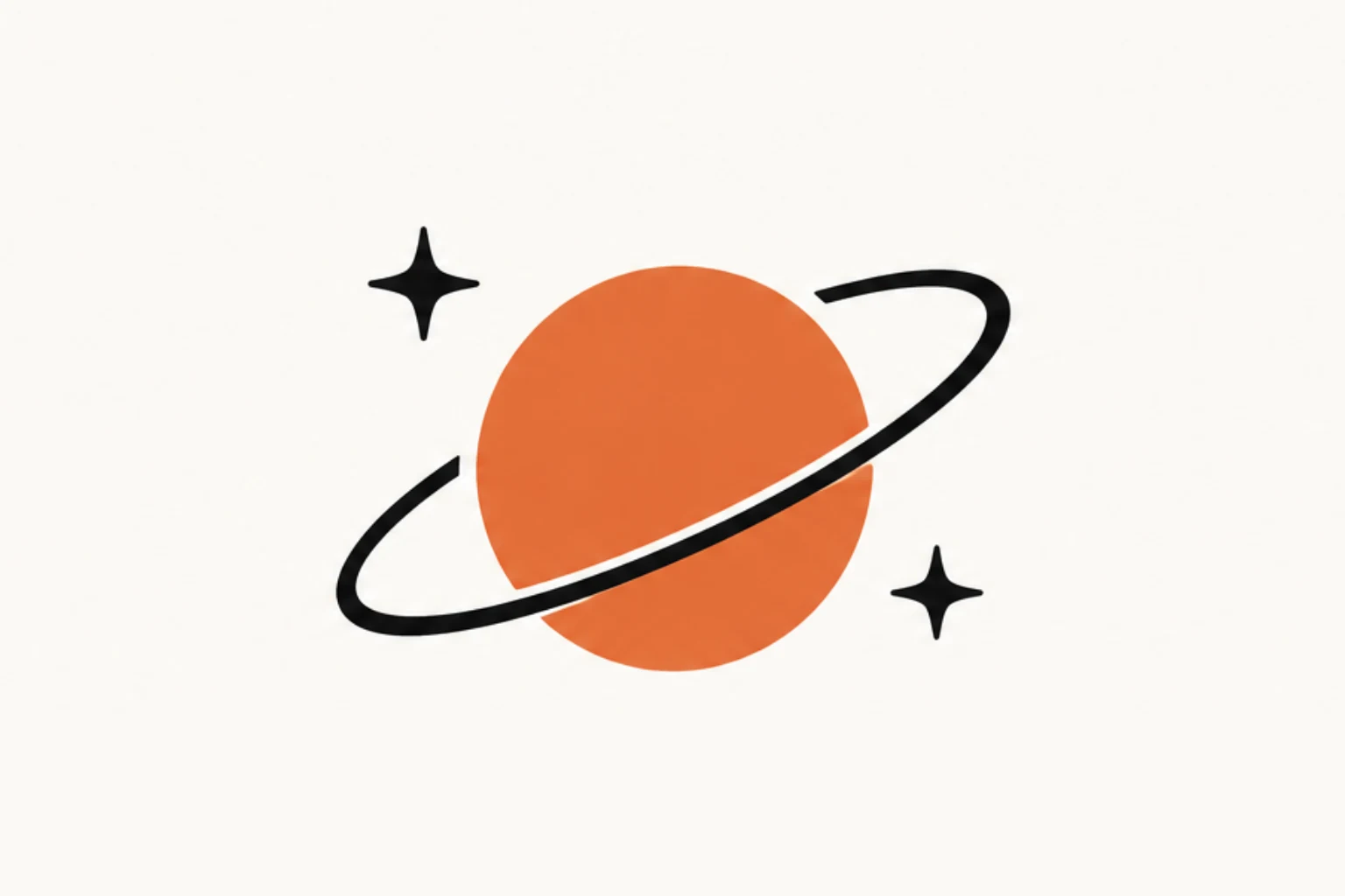 An orange planet with its orbit and two small stars