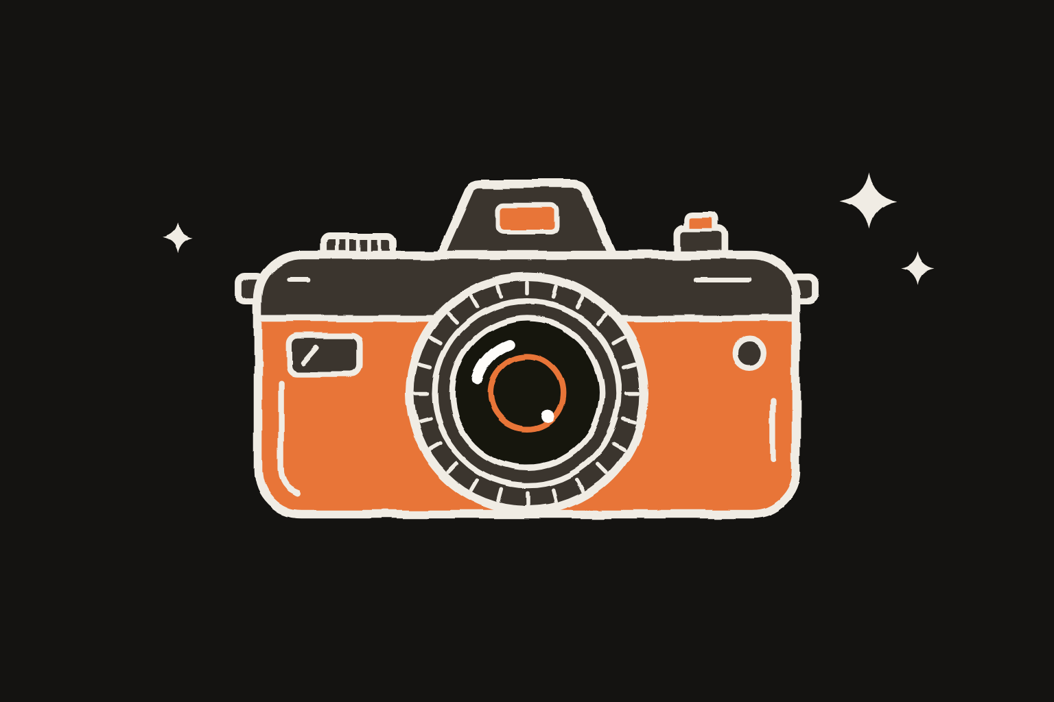 A hand-drawn orange camera