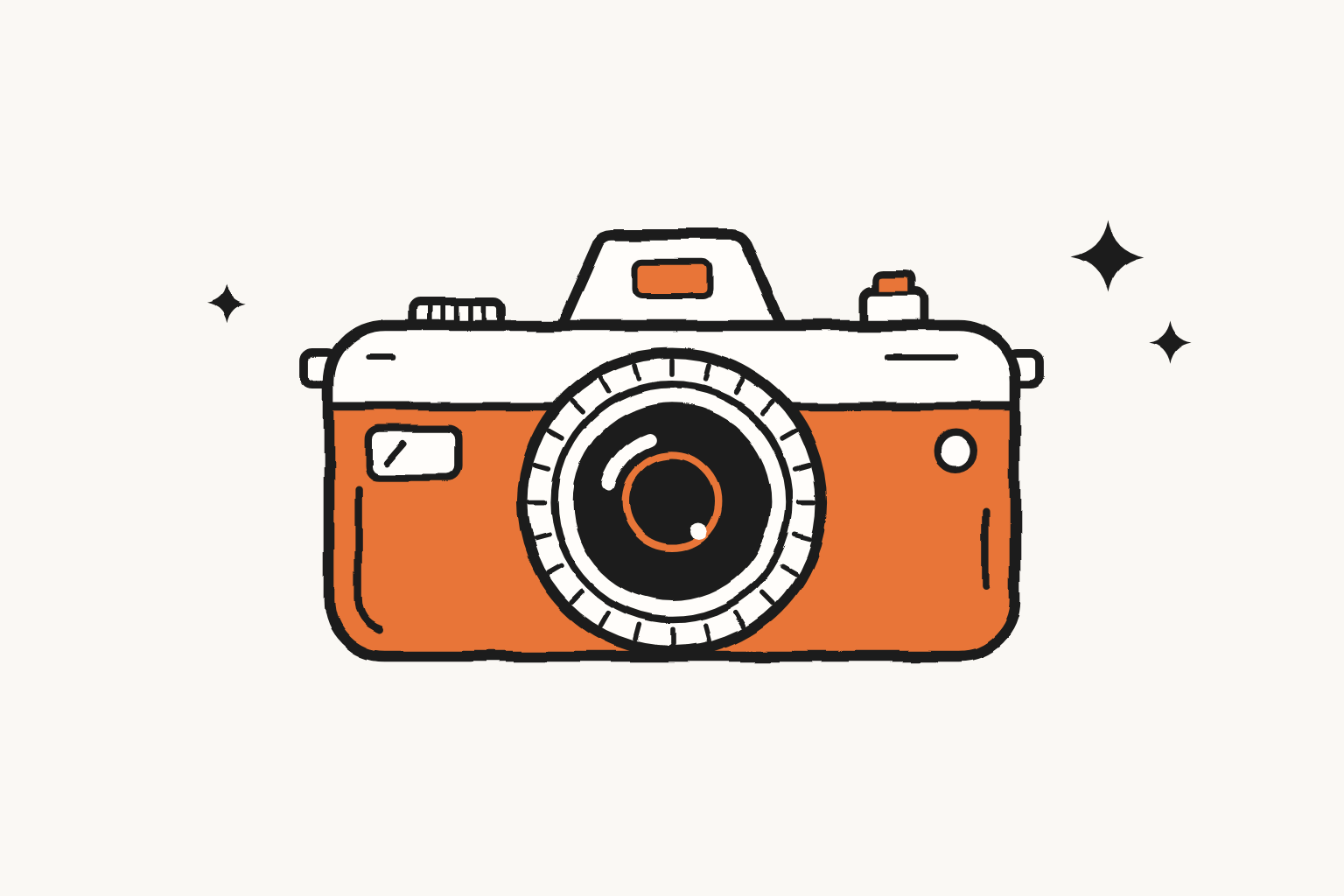 A hand-drawn orange camera